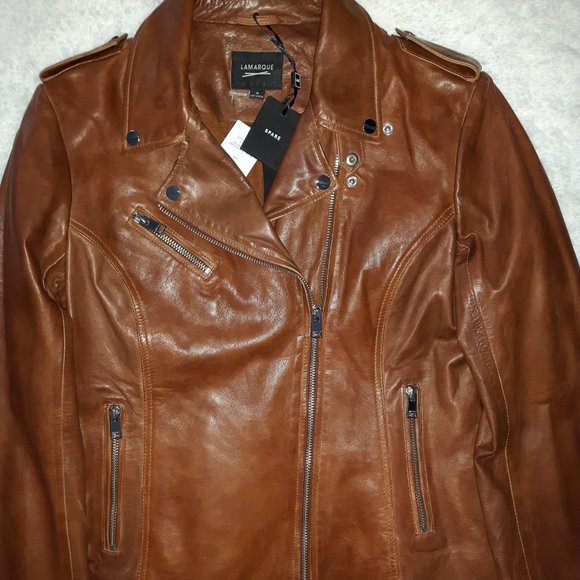NWT LAMARQUE Harper Leather Jacket in Rust brown - size M - Picture 2 of 8
